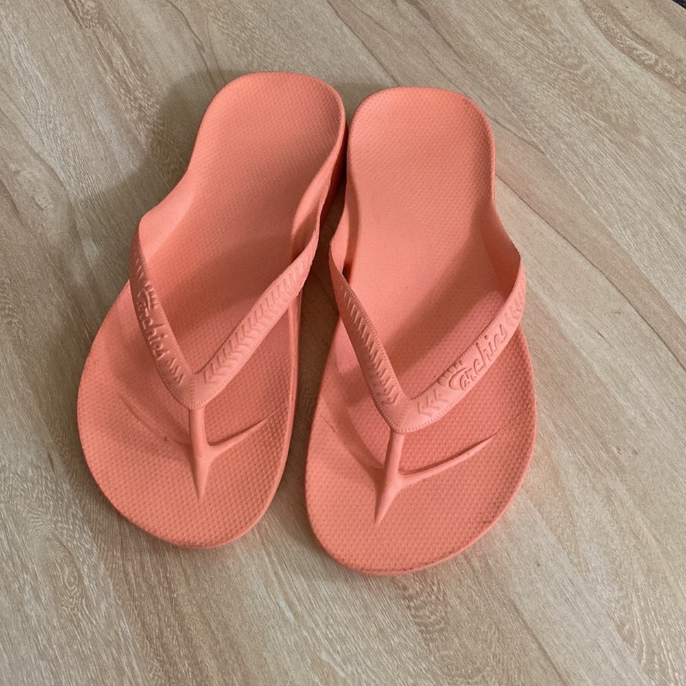 Archies Orange Peach Flip Flop Thong Sandals Arch Support 8 - Picture 4 of 8